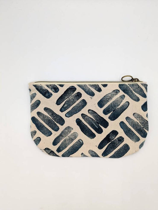 Abstract Geometric Blue 3 Line Block PrintedHalf Moon Zip Pouch