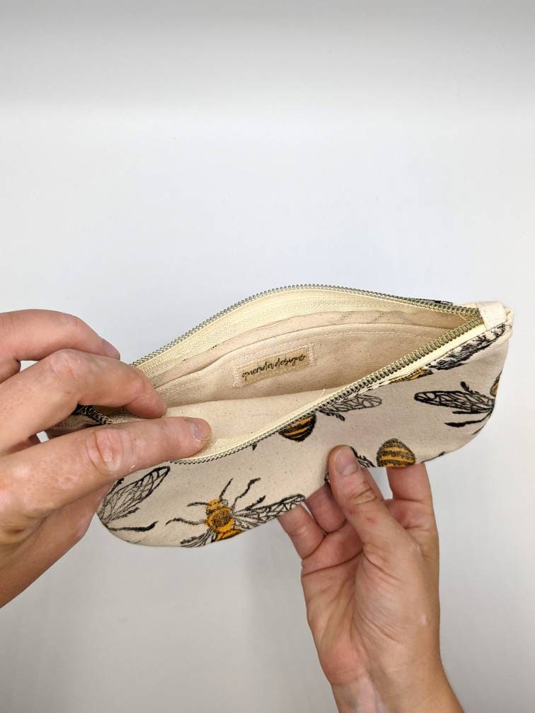 Bee Block Printed Half Moon Zip Pouch