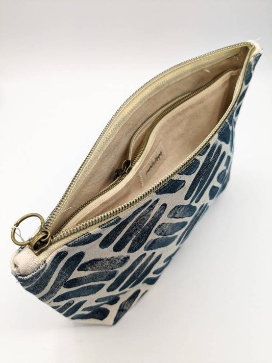Abstract 3-Line Indigo Double Zip Pouch