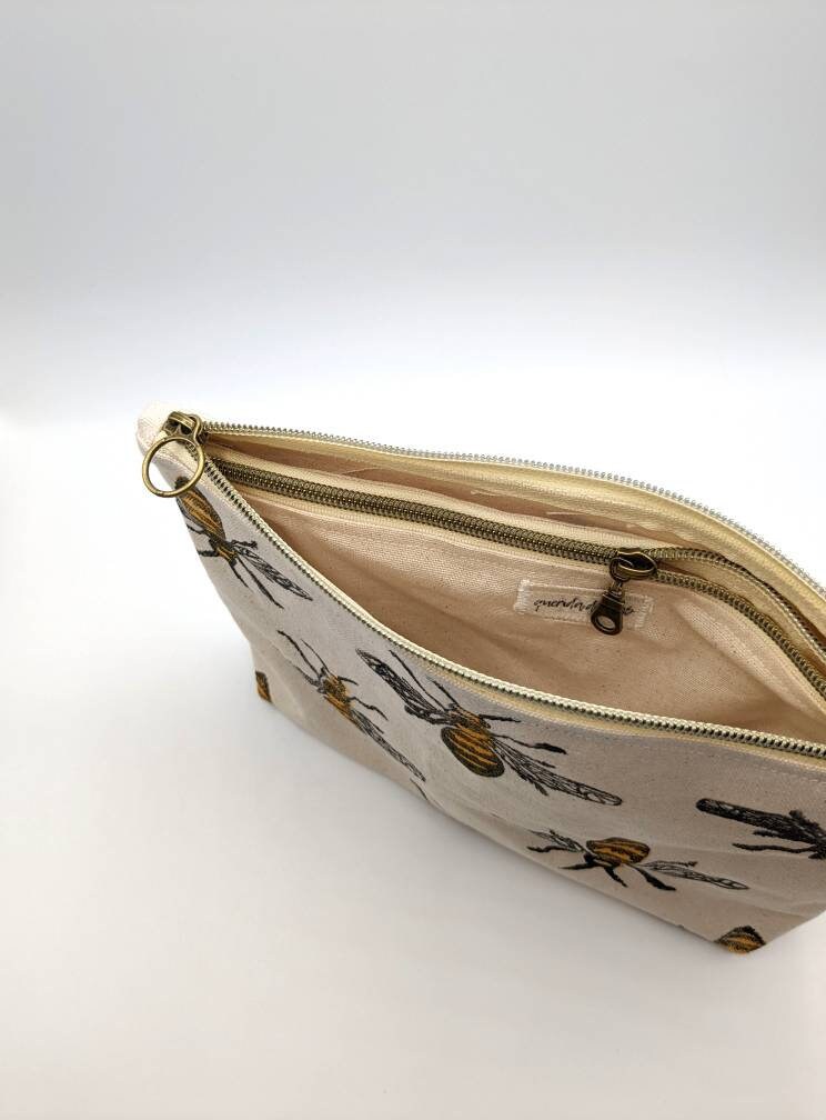 Bee Block Printed Double Zip Pouch