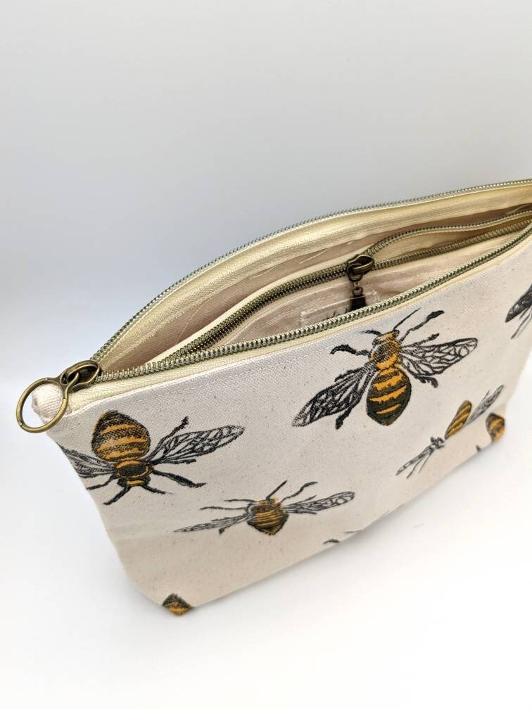 Bee Block Printed Double Zip Pouch