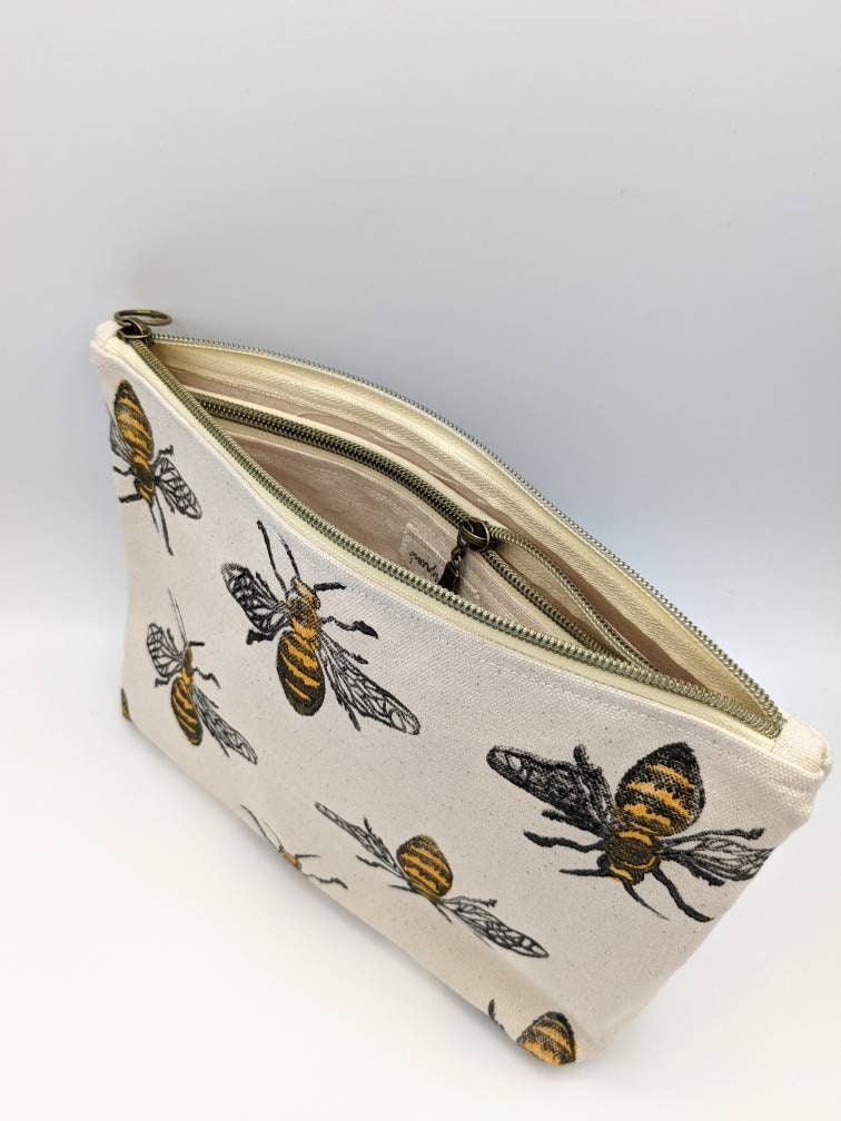 Bee Block Printed Double Zip Pouch